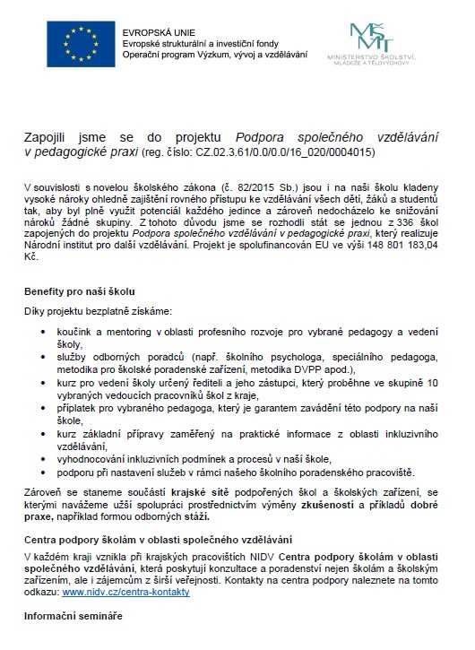 Podpora společného vzdělávání v pedagogické praxi